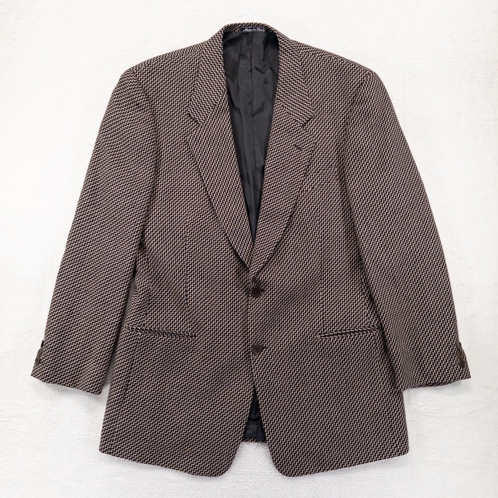 Mani Mens Sport Coat 42 Brown Black Wool Micro Pattern Two Button Blazer Italy
